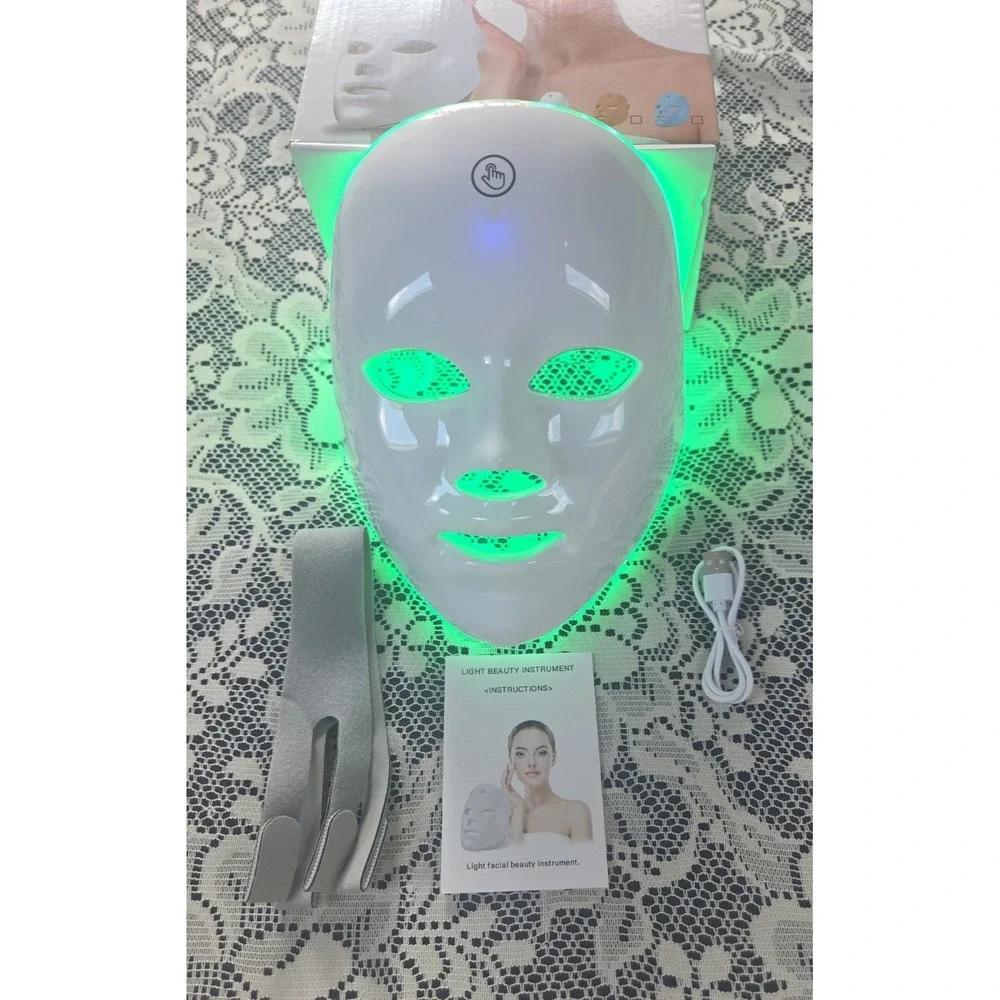 LED 7 Color Light Therapy Beauty Mask‎ Rechargeable Facial Skin Rejuvenation New